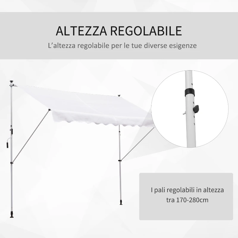 Outsunny Tenda da Sole a Bracci 3x1.5m con Manovella e Struttura Telescopica, Bianco