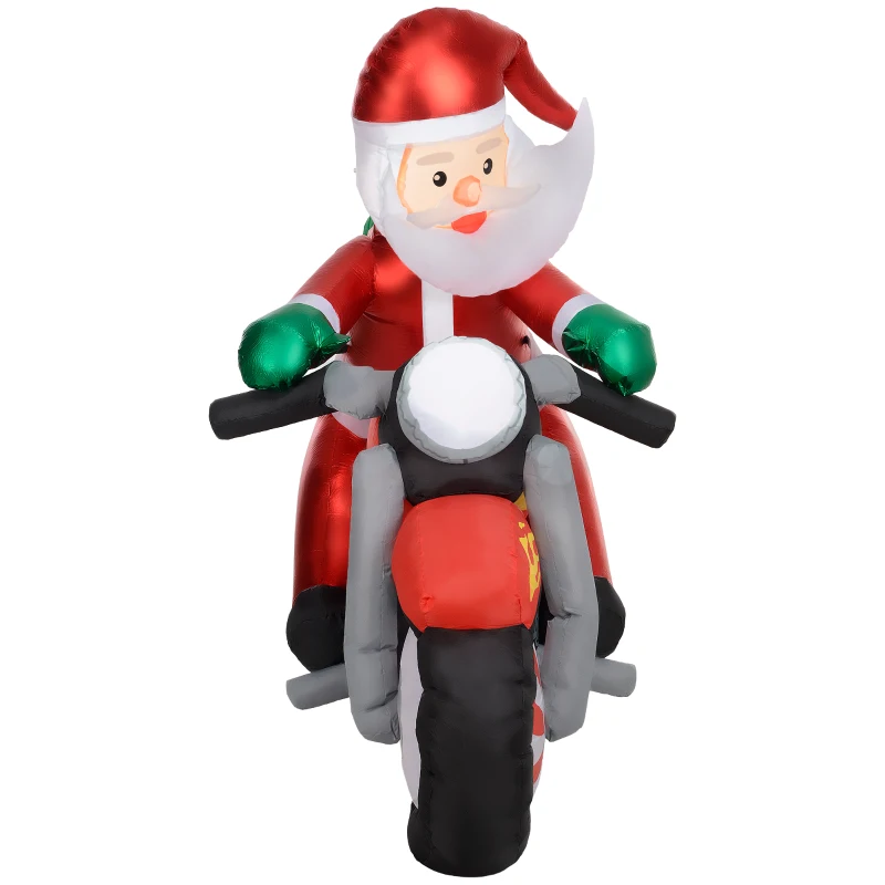 Outsunny Weihnachtsmann auf Motorrad, Gartendeko, LEDs, aufblasbar, wetterfest, 180 x 95 x 170 cm