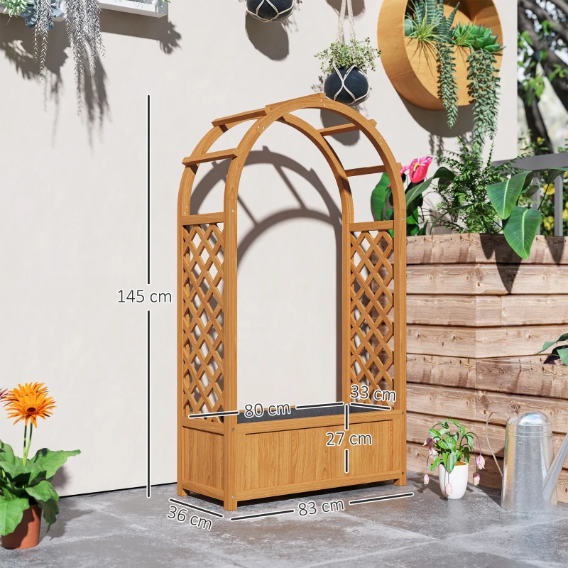 Outsunny Hochbeet Pflanzkasten mit Rankgitter, Gebogendach Spalier Pflanzkübel Holz 83 x 36 x 145cm Hellbraun