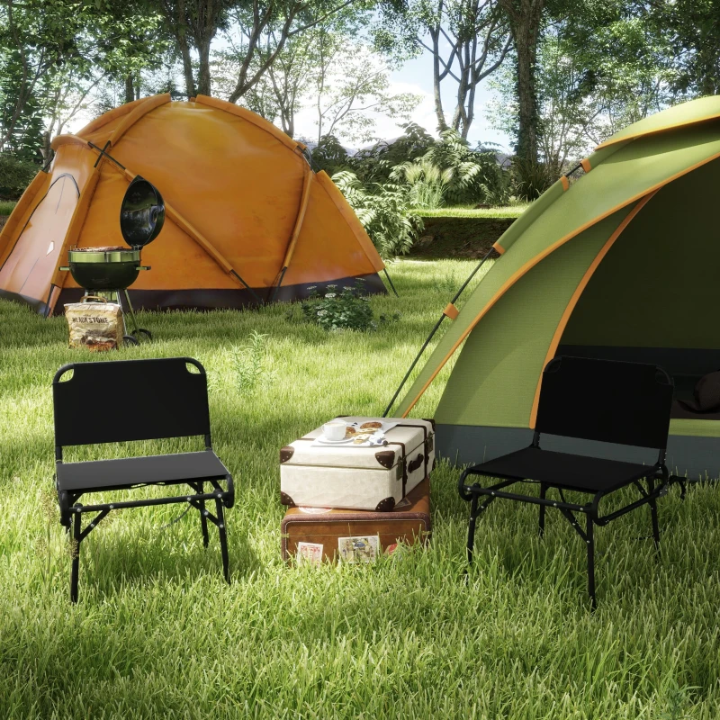 Outsunny Set de 2 Scaune Pliabile Multifuncționale pentru Camping, Cadru Metalic și Material Oxford, Negru