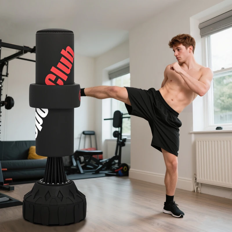 SPORTNOW Saco de Boxe de Pé Faixa de Altura Ajustável 65–175 cm Base Recarregável com Ventosas A 57x57x175 cm Preto