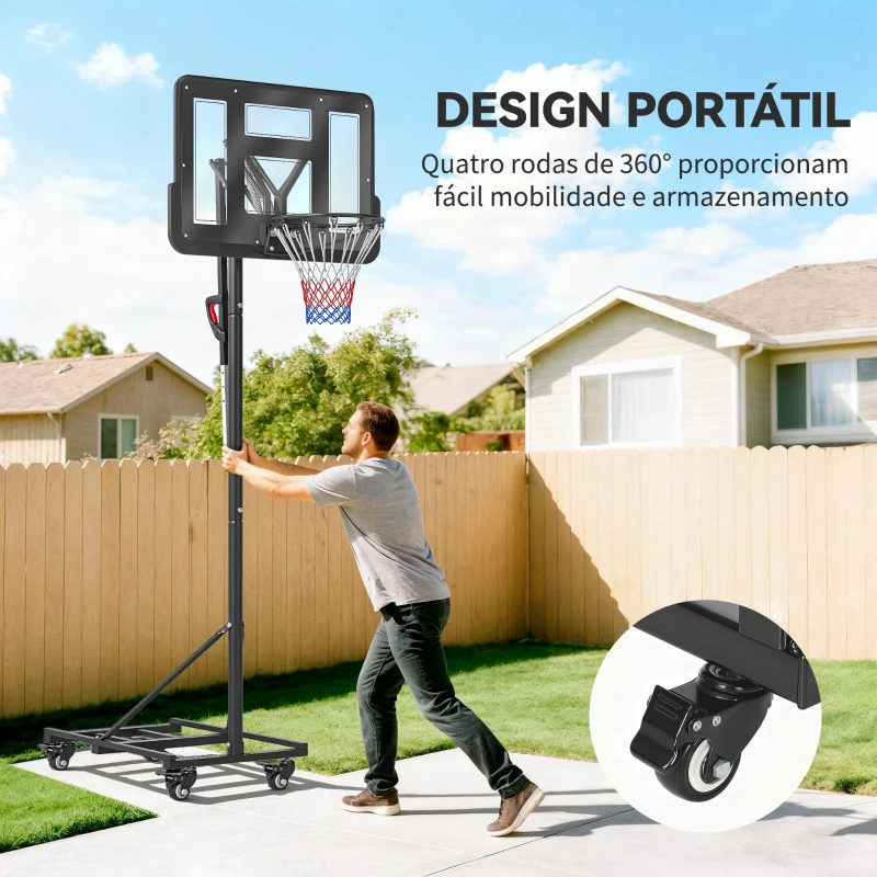 SPORTNOW tabela de Basquetebol para Exterior com Altura Ajustável 235-305 cm Saco de Peso e Rodas Preto