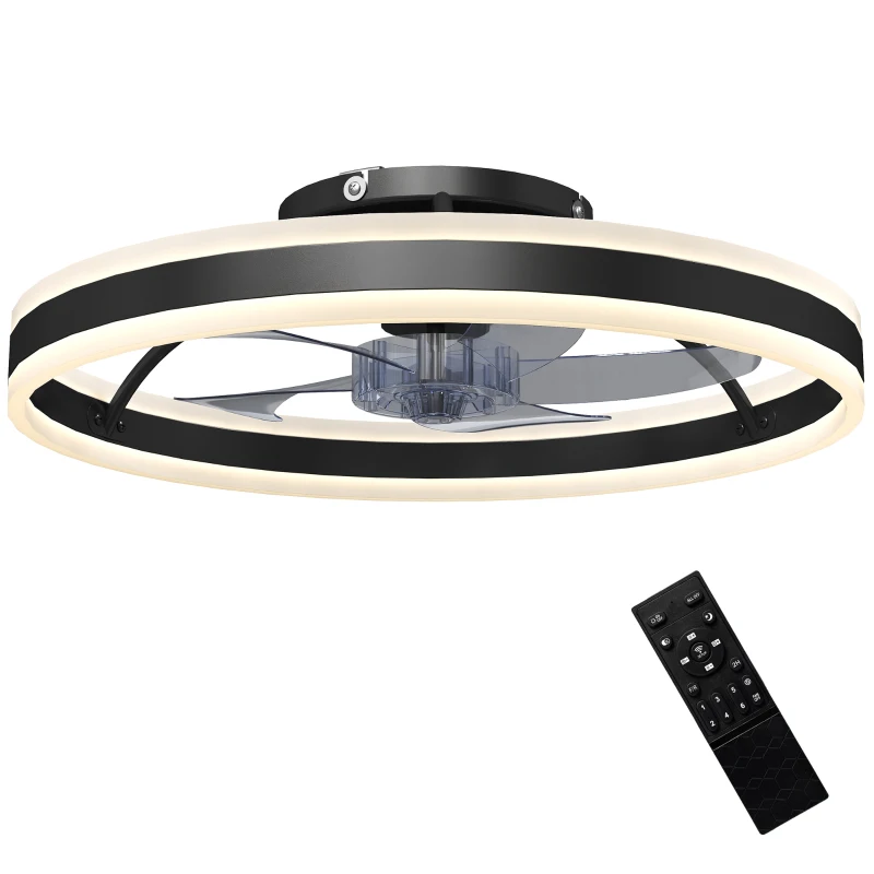 HOMCOM Deckenventilator mit Licht und Fernbedienung, LED-Deckenventilator mit 3 Farbtemperaturen, 6 Geschwindigkeiten, 50 cm