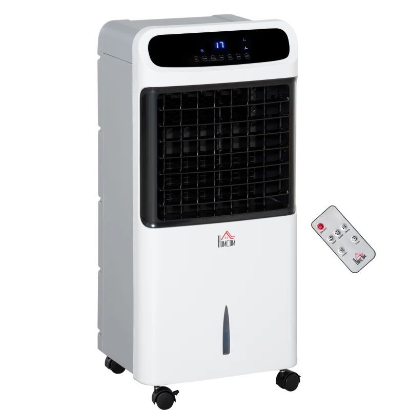 HOMCOM Luftkühler mit Wasserkühlung Fernbedienung 3 Modi, 3 Geschwindigkeiten, 12 Std-Timer, LED-Anzeige, 38x35x81 cm Weiß
