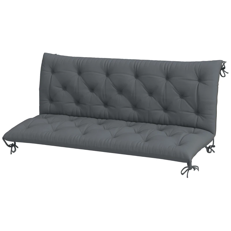 Outsunny 3 Seater Bench Pad, Garden Swing Chair Cushion with Back and Ties, Tufted Style Garden Furniture Window Seat Cushion for Indoor and Outdoor Use, 98 x 150 cm, Dark Grey