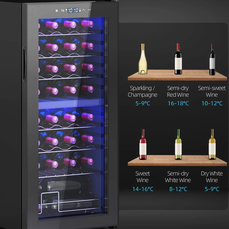HOMCOM 32-Bottle Narrow Wine Fridge, with Lights - Black