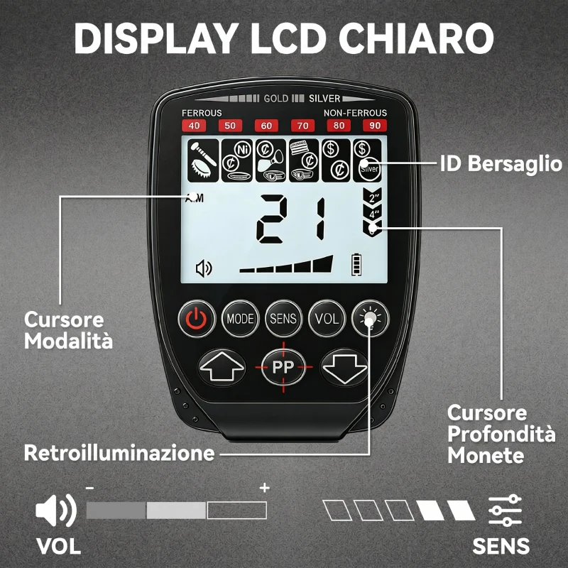 Outsunny Metal Detector Adulti, 4 Modalità, Bobina IP68 Impermeabile, Display LCD