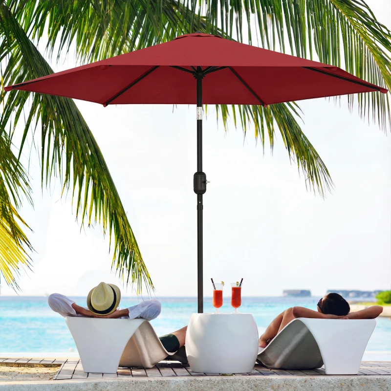 Outsunny 2.6 m Garden Parasol Umbrella with Aluminium Pole, Outdoor Patio Umbrella with Tilt and Crank, Vent, Wine Red