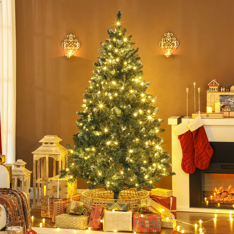 HOMCOM Árvore de Natal 180 cm com Luzes LED 9 Modos de Iluminação 802 Ramos e Neve Artificial Verde