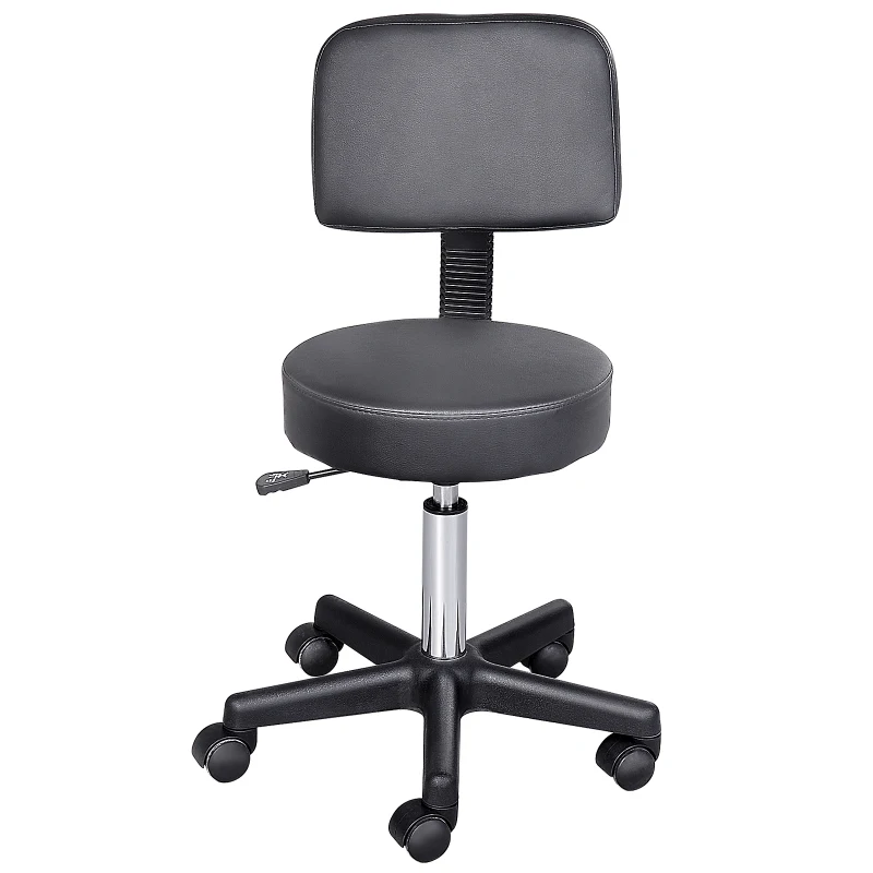 HOMCOM Tabouret massage a roulettes reglable en hauteur pivotant avec dossier ergonomique noir