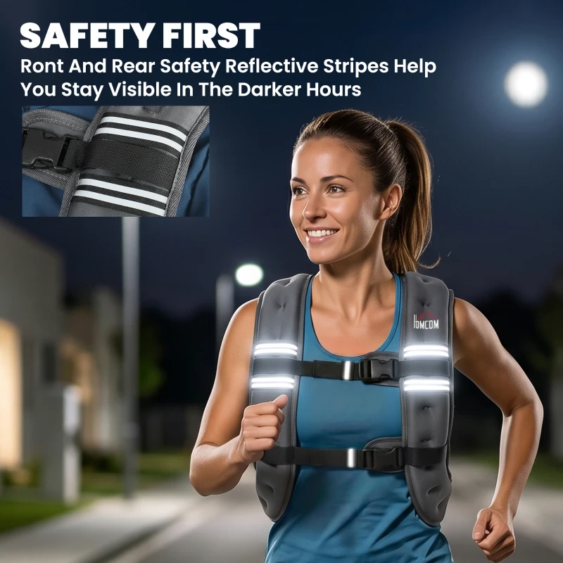 HOMCOM 8KG Weighted Vest, Running Weight Vest with Adjustable Strap, Convenient Pocket and Reflective Strips for Men and Women