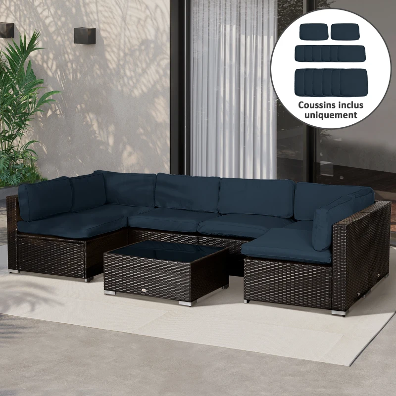 Outsunny Lot de 14 Housses de Rechange Coussins Salon de Jardin - 6 Housses Coussin d'assise, 8 Housses Coussin Dossier Bleu