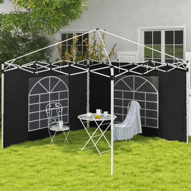 Outsunny Seitenwände für 3 x 3/ 3 x 6 m Pavillon, Seitenplanen mit Fenster, Tür, Ersatzwände für Partyzelt, Oxfordstoff, Schwarz