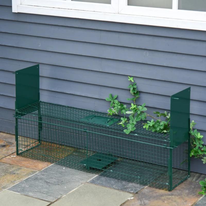 PawHut Piège Vivant Cage Attrape 100 x 25 x 28 cm Piège Fouine pour Martres, Rats, Souris - 2 entrées + poignée - métal vert