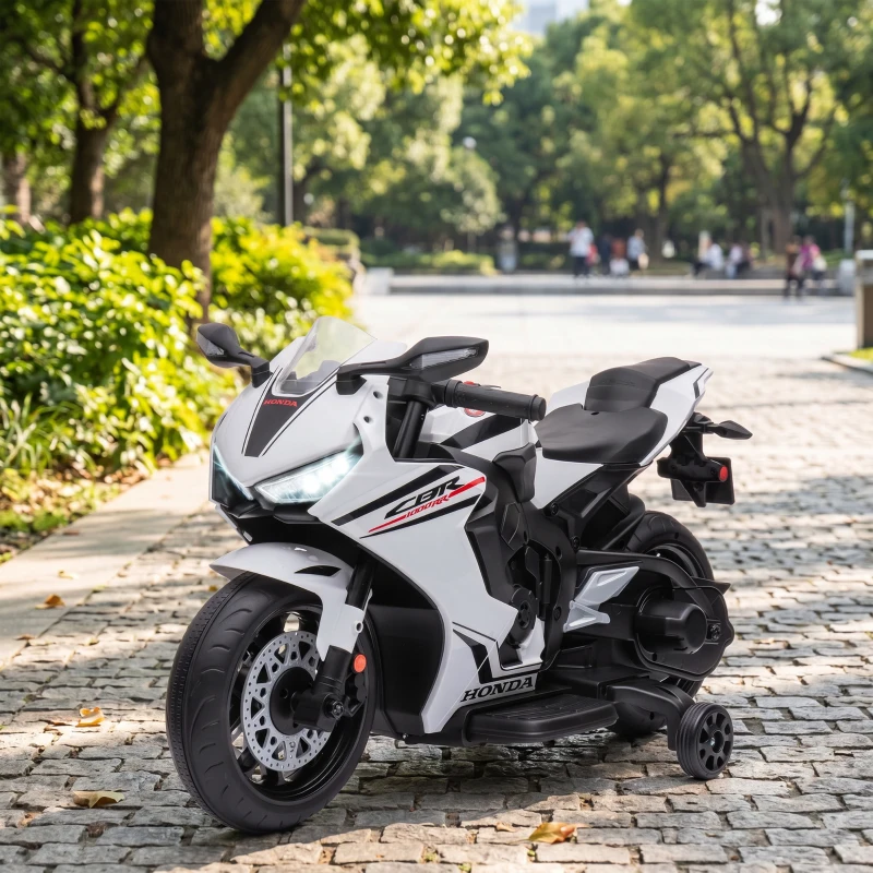 HOMCOM Motocicletă Electrică pentru Copii cu Licență HONDA, Baterie 6V Reîncărcabilă, Viteză 3km/h, Alb(m-9)