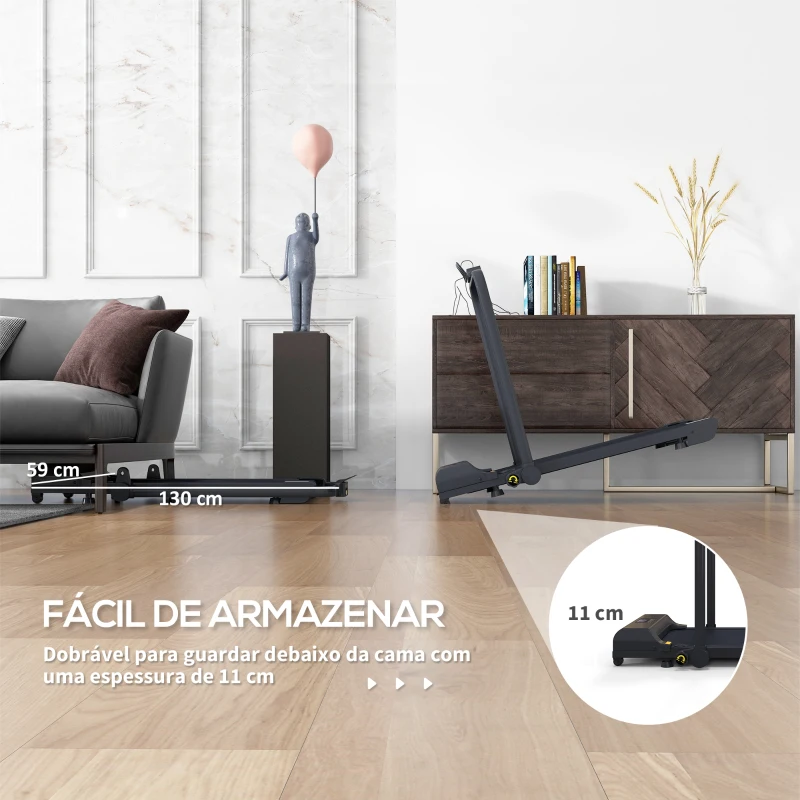 HOMCOM Passadeira 2 em 1 Passadeira com Guiador Dobrável 2,5 HP Velocidade Ajustável Máximo 10 km/h Passadeira Elétrica 130x59x96 cm Preto