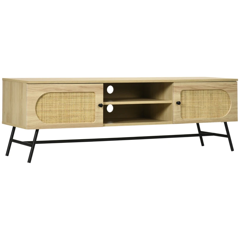 HOMCOM Mobile Porta TV fino 60" in Legno e Rattan Stile Boho con 2 Armadietti, 50x39x48.3cm, Naturale