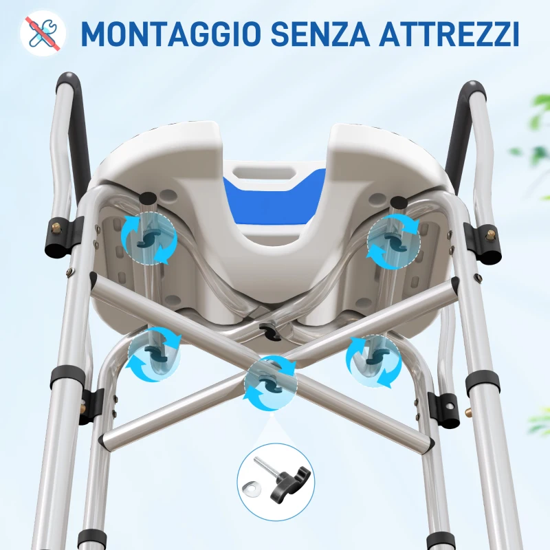 HOMCOM Sedia da Doccia con Seduta Scanalata, Altezza Regolabile e Piedini Antiscivolo, Blu