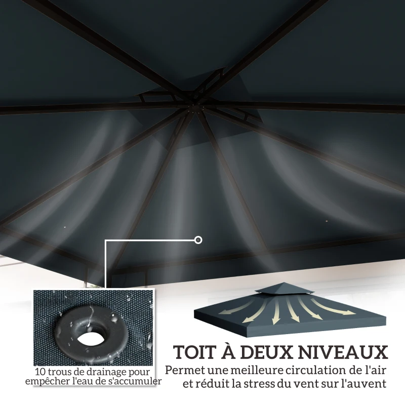 Outsunny Toile de rechange pour pavillon tonnelle tente 3 x 3 m polyester haute densité 180 g/m² gris foncé
