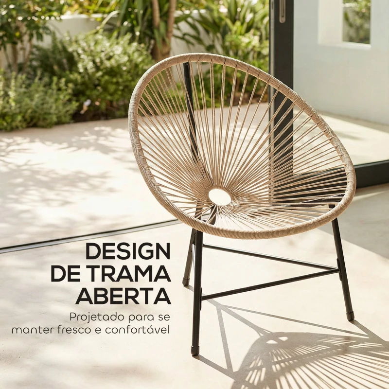 Outsunny Conjunto de 2 Cadeiras Acapulco de Jardim em Vime Sintético Cadeiras para Exterior com Estrutura de Aço Madeira