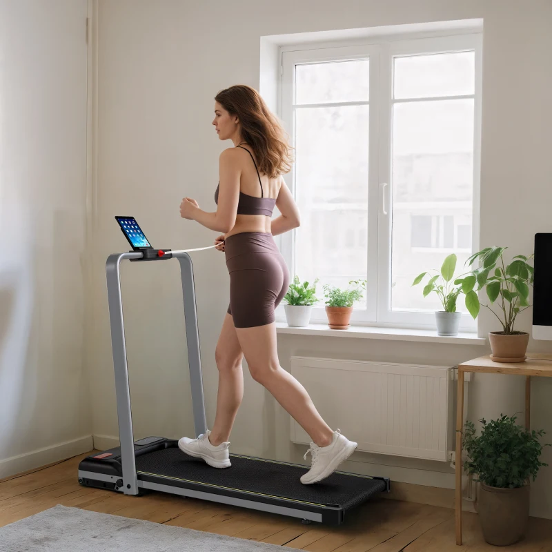 SPORTNOW Folding Walking Treadmill, Under Desk Walking Pad with Incline, Silver Tone