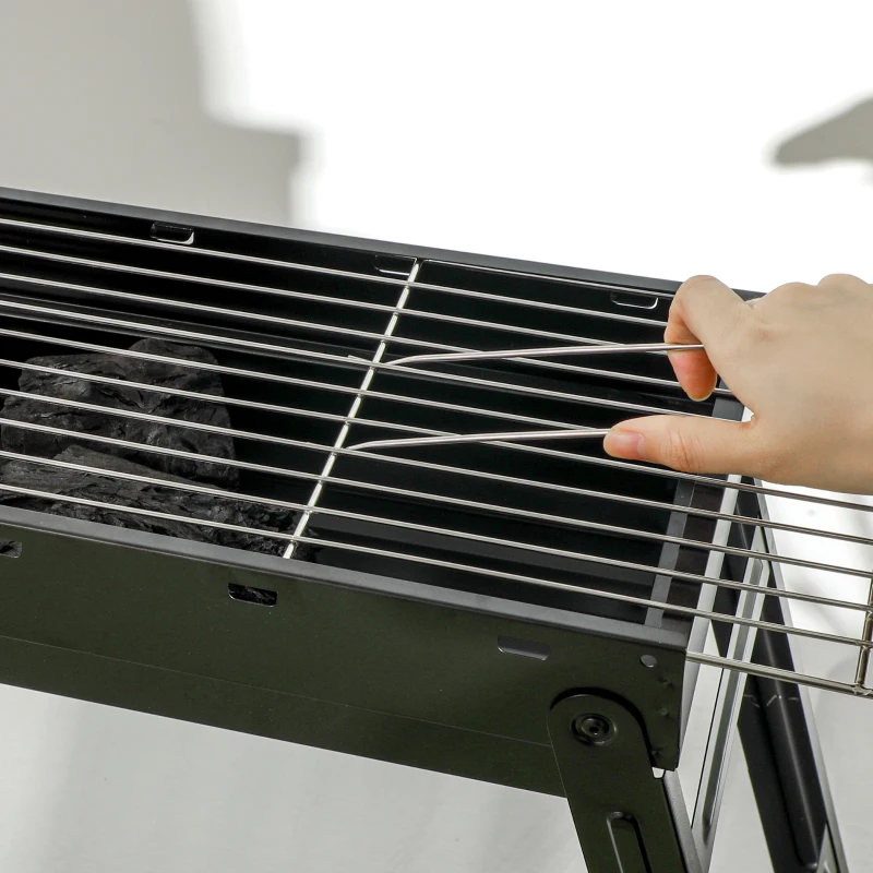 Outsunny Barbecue a Carbonella Portatile con Gambe Pieghevoli e Vassoio Estraibile, 74x20x38cm, Nero