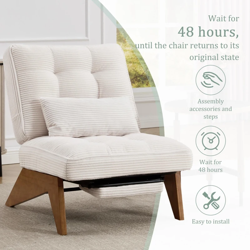 Cozy Reclining Accent Chair with Foldable Ottoman and Lumbar Pillow, Soft Adjustable Lounger for Living Room, 127L x 73W x 90H cm, Beige