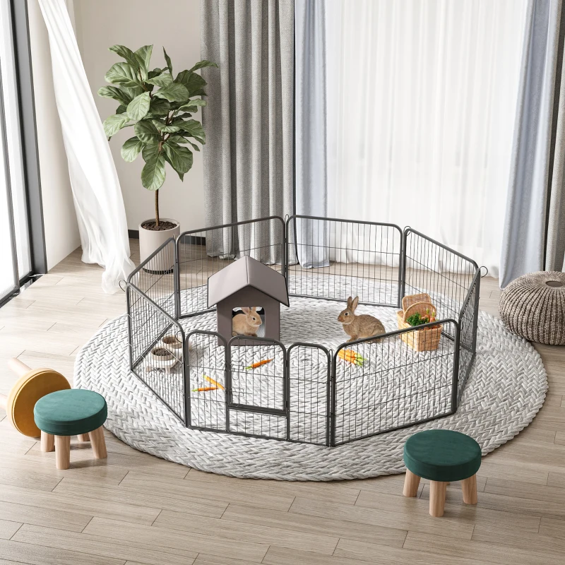 PawHut Parque para Mascotas 8 Vallas 80x60 cm Jaula para Perros Bricolaje de Metal con Puerta y Doble Cerradura Cerca de Entrenamiento para Jardín Negro