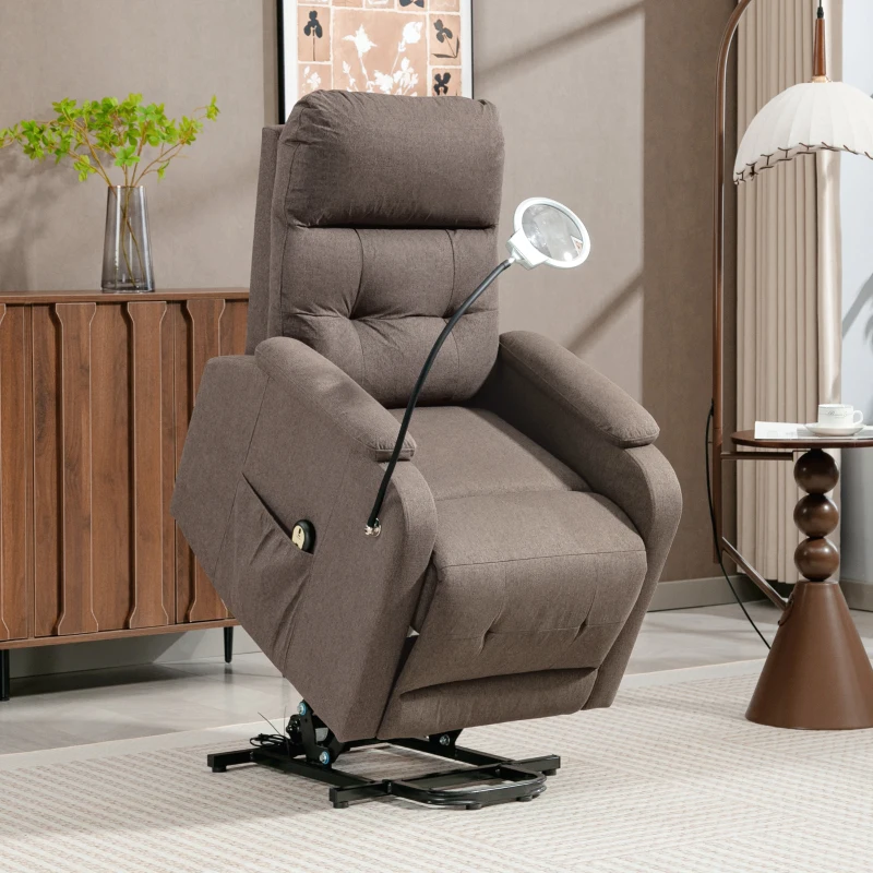 HOMCOM Electric Rise/Recline Armchair, with Reading Light - Brown