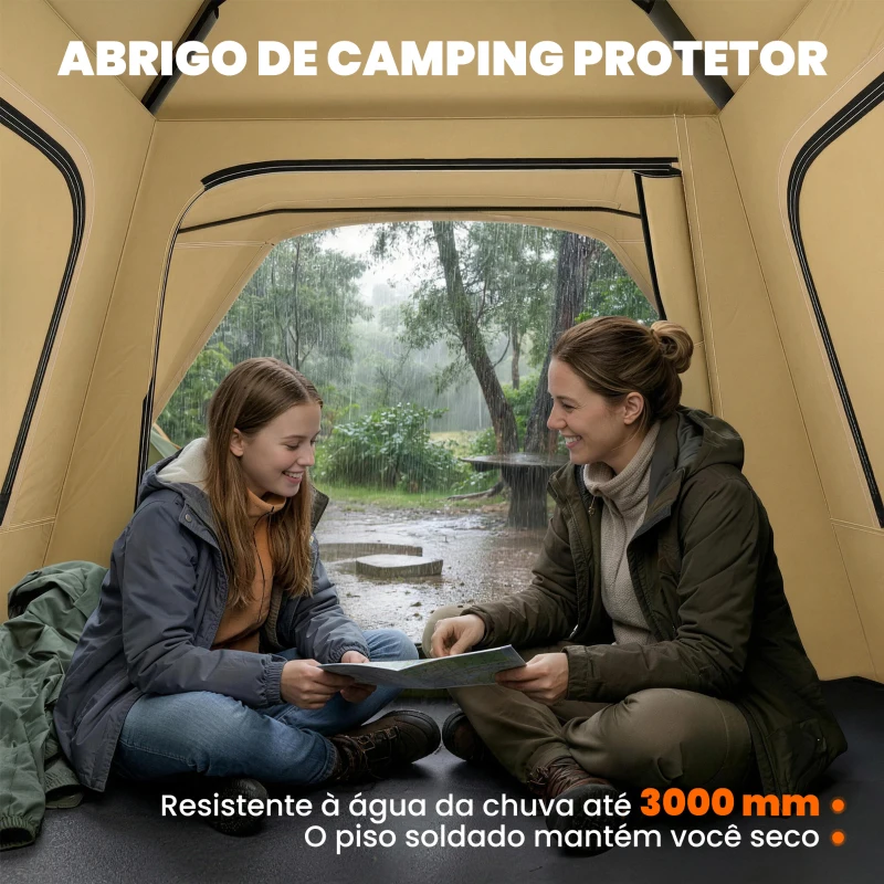Outsunny Tenda de Campanha Instantânea, Janelas de Rede e Bolsa de Transporte Impermeável para 2-3 Pessoas, Caqui