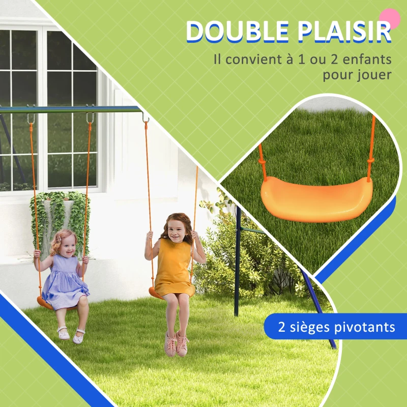 Outsunny Balançoire portique balançoire pour enfants avec 2 siège de balançoire structure en métal charge max. 90 kg multicolore