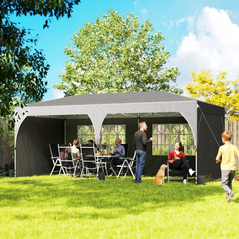 Outsunny Tenda Dobrável 6x3 m Pop-up com 4 Laterais Amovíveis Tenda de Jardim com Faixas Refletoras Altura Ajustável UPF50+ Cinzento
