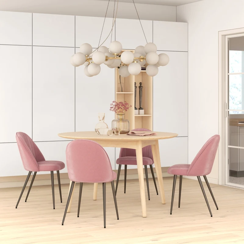 HOMCOM Pack de 4 Sillas de Comedor Modernas Sillas de Cocina Tapizada en Terciopelo con Respaldo Alto 50x56x83 cm Rosa Palo