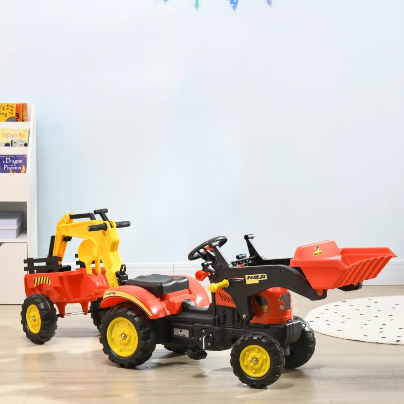 HOMCOM Ruspa Giocattolo a Pedali Escavatore per Bambini con Pale e Volante