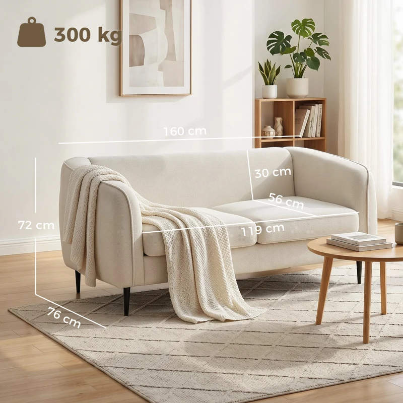HOMCOM Canapé 2 places en velours, canapé de salon moderne 160 cm, assise large rembourrée, coussin épais à ressorts, beige