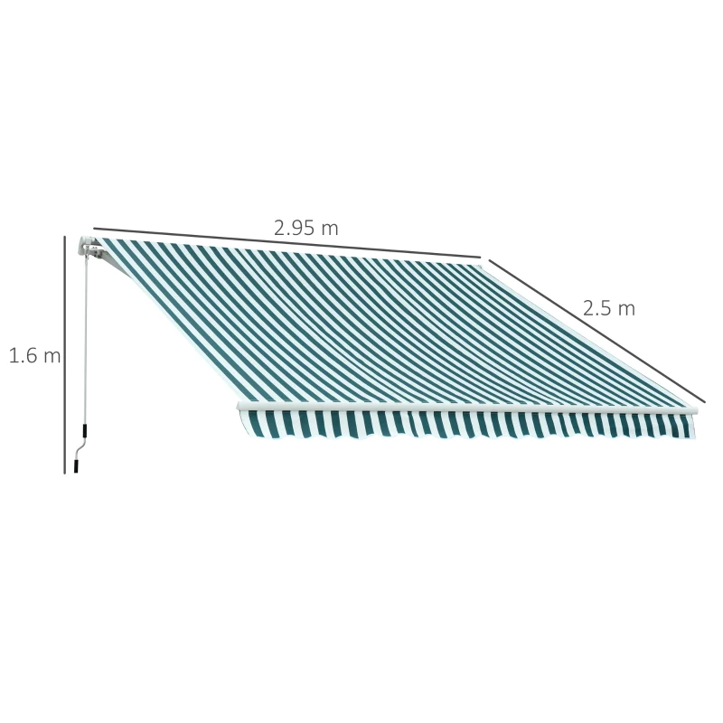 Outsunny Tenda da Sole a Bracci per Esterno con Manovella, Metallo e Poliestere, 295x250cm Verde e Bianco