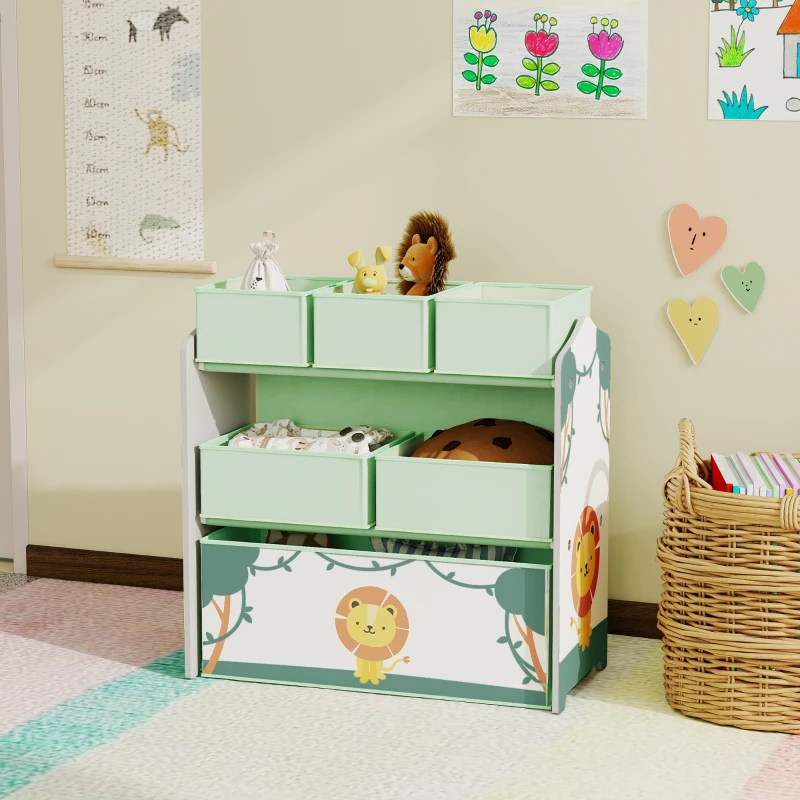 AIYAPLAY Estante Infantil para Brinquedos com 6 Caixas em Tecido Não Tecido Organizador de Brinquedos de 3 Níveis 63x30x66 cm Verde