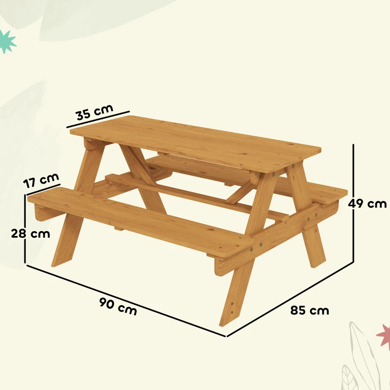 AIYAPLAY Kids Picnic Table for Outdoor Wooden Table & Bench Set with Integrated Benches Natural Wood