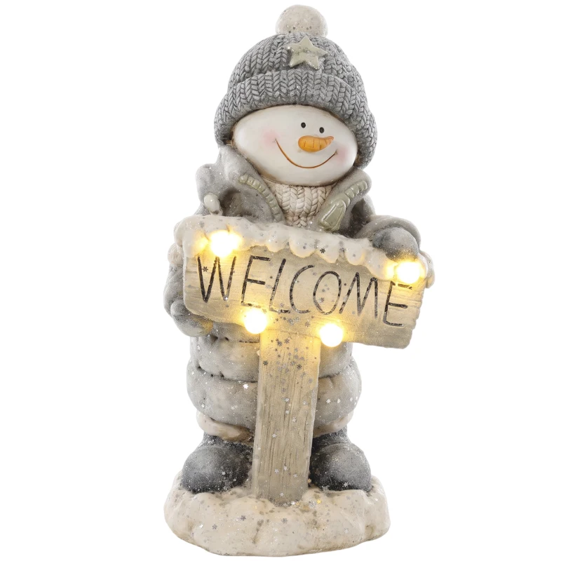 HOMCOM Dekoracja świąteczna: figurka bałwanka, podświetlana statuetka z MGO z tabliczką „Welcome”, diody LED i 24-godzinny timer