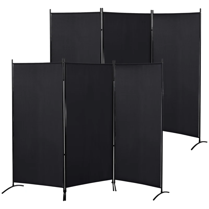 HOMCOM Lot de 2 paravents 3 panneaux dim. 2,53L x 0,5l x 1,82H m Brise-Vue paravent sur Pied séparateur métal Polyester Noir