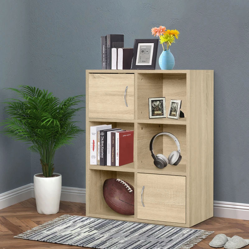 HOMCOM Librería Estantería de 6 Cubos Estantería de Madera para Almacenaje Exposición 3 Niveles para Salón Pared Biblioteca 61.5x29.5x80cm