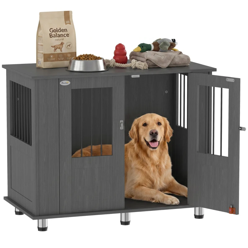 Dog Crate Table for Medium and Large Dogs with Magnetic Door for Indoor Use, 95 x 55 x 75 cm, Grey