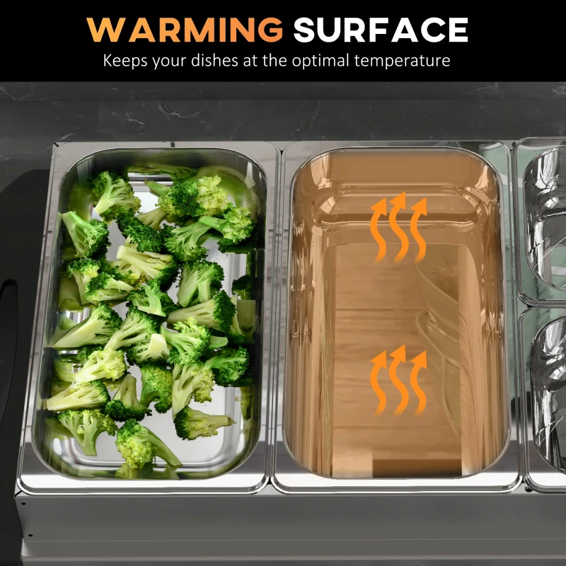 HOMCOM 4 Tray Electric Food Warmer Buffet Server with Warming Plate, Cool Touch Handles, Adjustable Temperature, 300W, 2 x 2.4L and 2 x 1L Pans