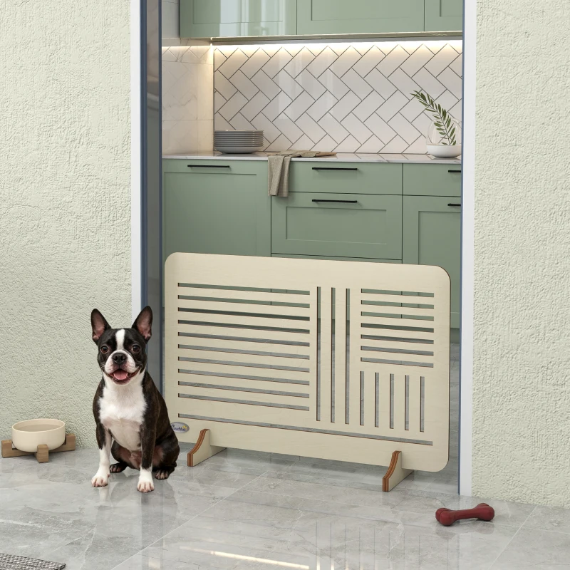PawHut Freestanding Pet Gate, Portable Dog Barrier Gate with Feet for Small Breeds, 75 x 51 cm, Natural Wood