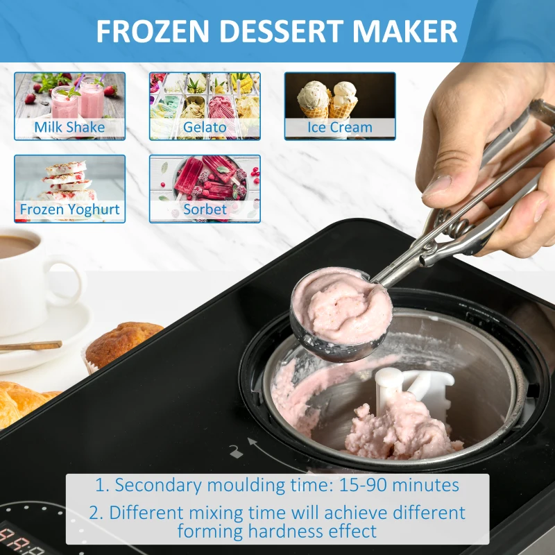 HOMCOM Ice Cream Maker Machine, 1.5L Stainless Steel Gelato, Sorbet, Milkshake, Frozen Yoghurt Maker with Detachable Mixing Paddle, Make Ice Cream in 40 Minutes