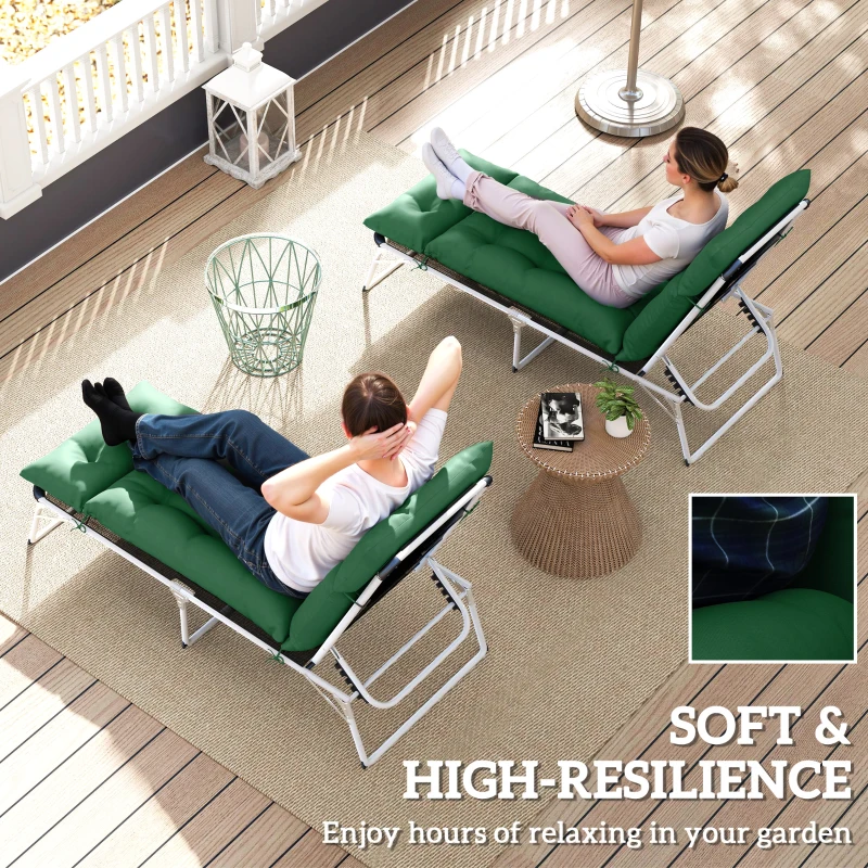 Outsunny Set of Two 190 x 56cm Sun Lounger Cushions - Green