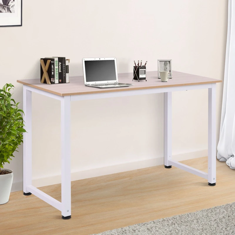 HOMCOM Table d'ordinateur table de salle à manger 120L x 60l x 76H cm chêne et Blanc Multifonction Grand Plateau Cadre Robuste en métal