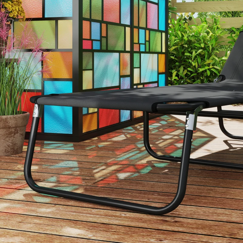 Outsunny Garden Sun Lounger, with Five-Position Back - Black