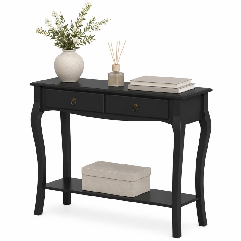 HOMCOM Tavolo Consolle Moderna con 2 Cassetti, 100 cm, Nero