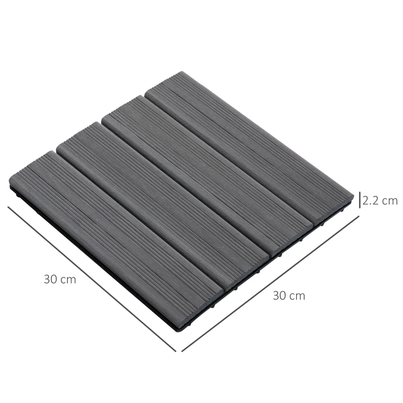 Outsunny Piastrelle da Giardino Incastrabili Set da 11 Mattonelle per Esterno 30x30cm Grigio